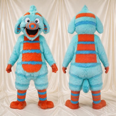 Striped Monster Mascot Costume Full Body for Adults School Events