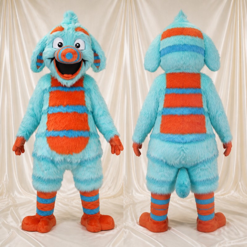 Striped Monster Mascot Costume Full Body for Adults School Events