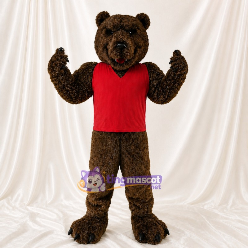Ours à Chemise Rouge Costume de mascotte intégral pour adultes Événements sportifs