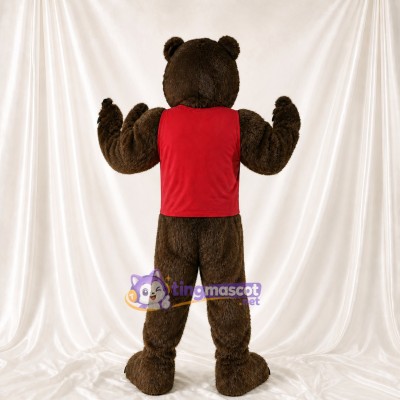 Ours à Chemise Rouge Costume de mascotte intégral pour adultes Événements sportifs
