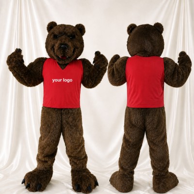 Ours à Chemise Rouge Costume de mascotte intégral pour adultes Événements sportifs