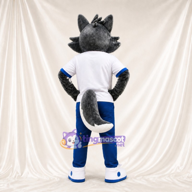 White Shirt Wolf Mascot Costume Full Body for Adults Sports Events