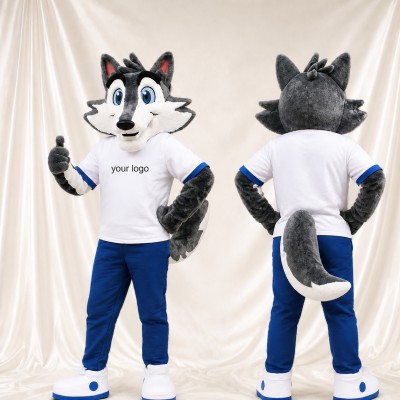 White Shirt Wolf Mascot Costume Full Body for Adults Sports Events