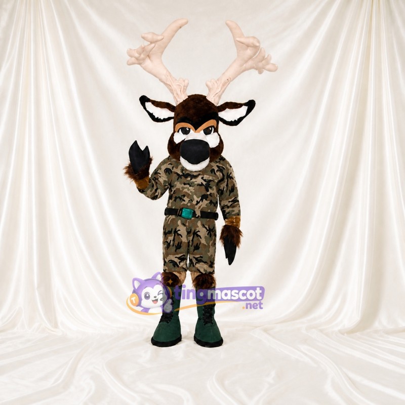 Braun Camouflage Grün Hirsch Maskottchenkostüm Ganzkörper für Erwachsene Schulveranstaltungen