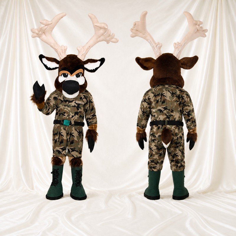 Braun Camouflage Grün Hirsch Maskottchenkostüm Ganzkörper für Erwachsene Schulveranstaltungen