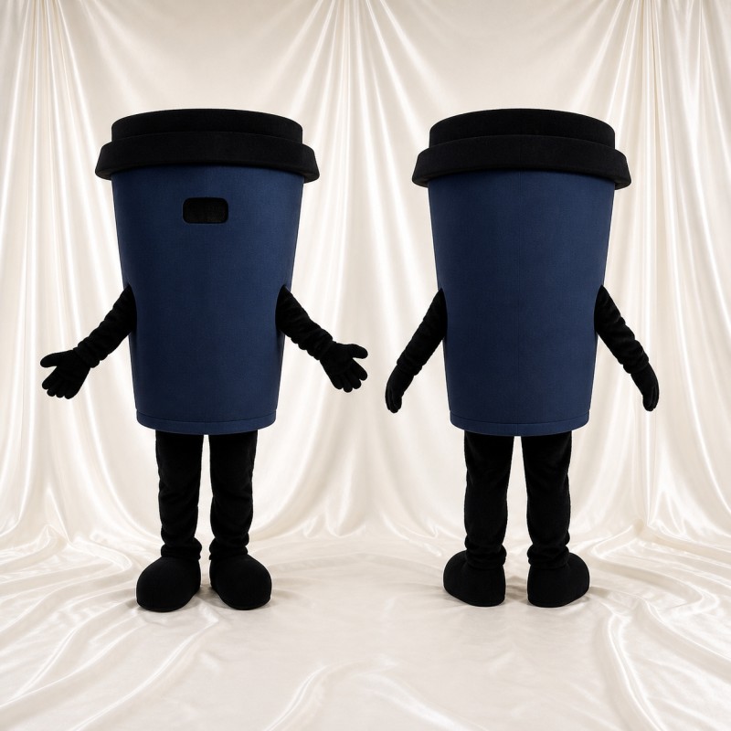 Gobelet de Voyage Noir avec Couvercle Costume de mascotte intégral pour adultes Événements gastronomiques