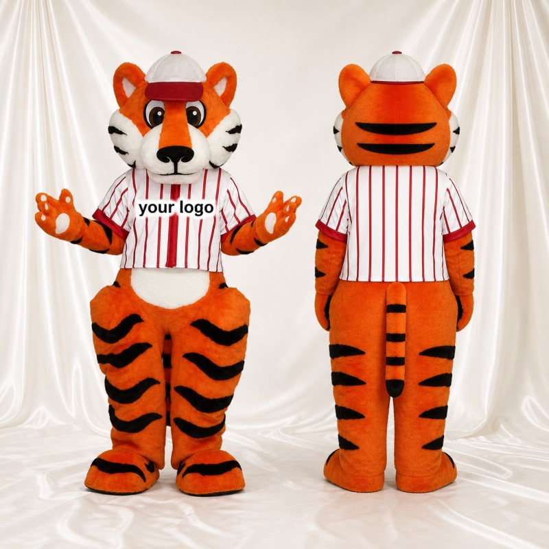 Gestreifter Baseball Tiger Maskottchenkostüm Ganzkörper für Erwachsene Sportveranstaltungen