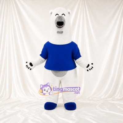 Blue Shirt Polar Bear Mascot Costume Full Body for Adults School Events