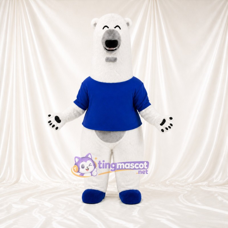Blue Shirt Polar Bear Mascot Costume Full Body for Adults School Events
