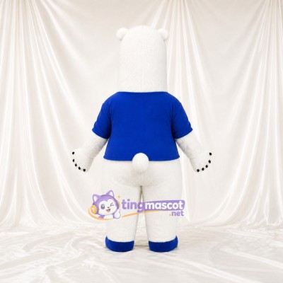 Blue Shirt Polar Bear Mascot Costume Full Body for Adults School Events