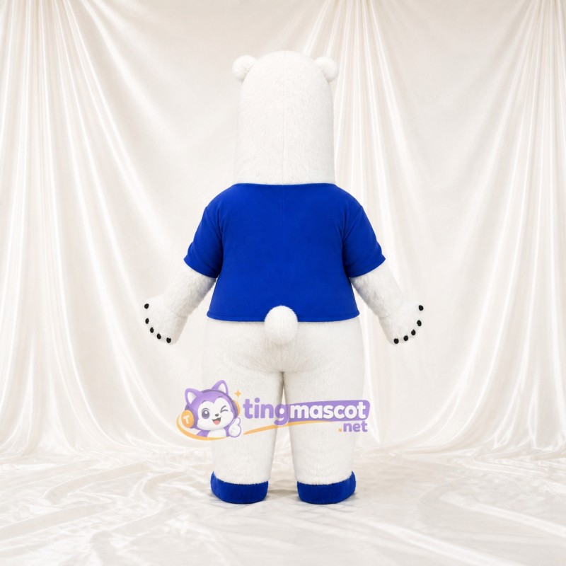 Blue Shirt Polar Bear Mascot Costume Full Body for Adults School Events