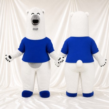 Ours polaire en chemise bleue Costume de mascotte intégral pour adultes Événements scolaires