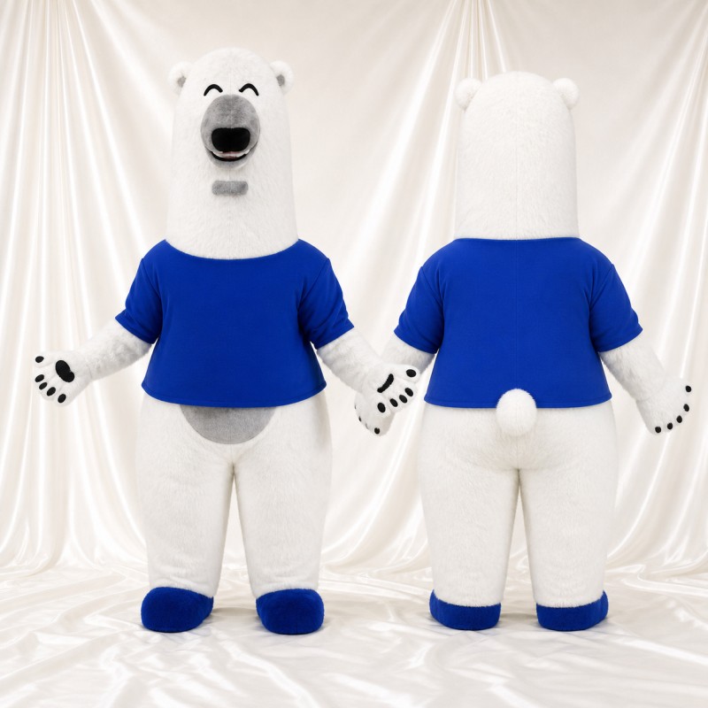 Blue Shirt Polar Bear Mascot Costume Full Body for Adults School Events