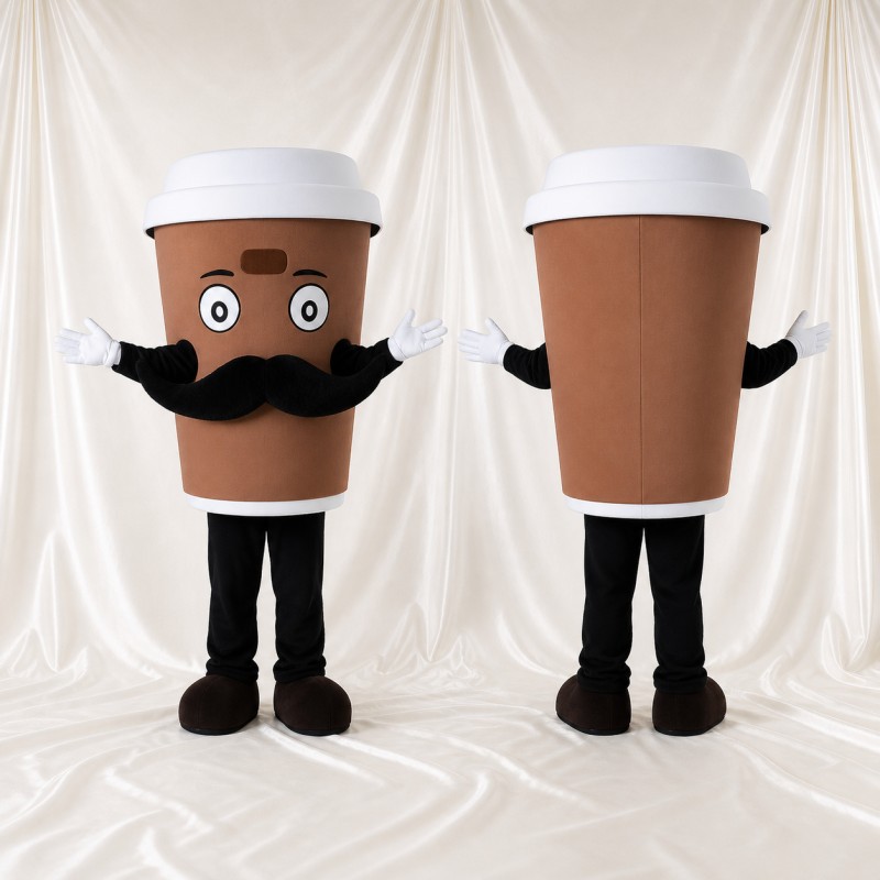 Brown Coffee Cup Mascot Costume Full Body for Adults Food Events