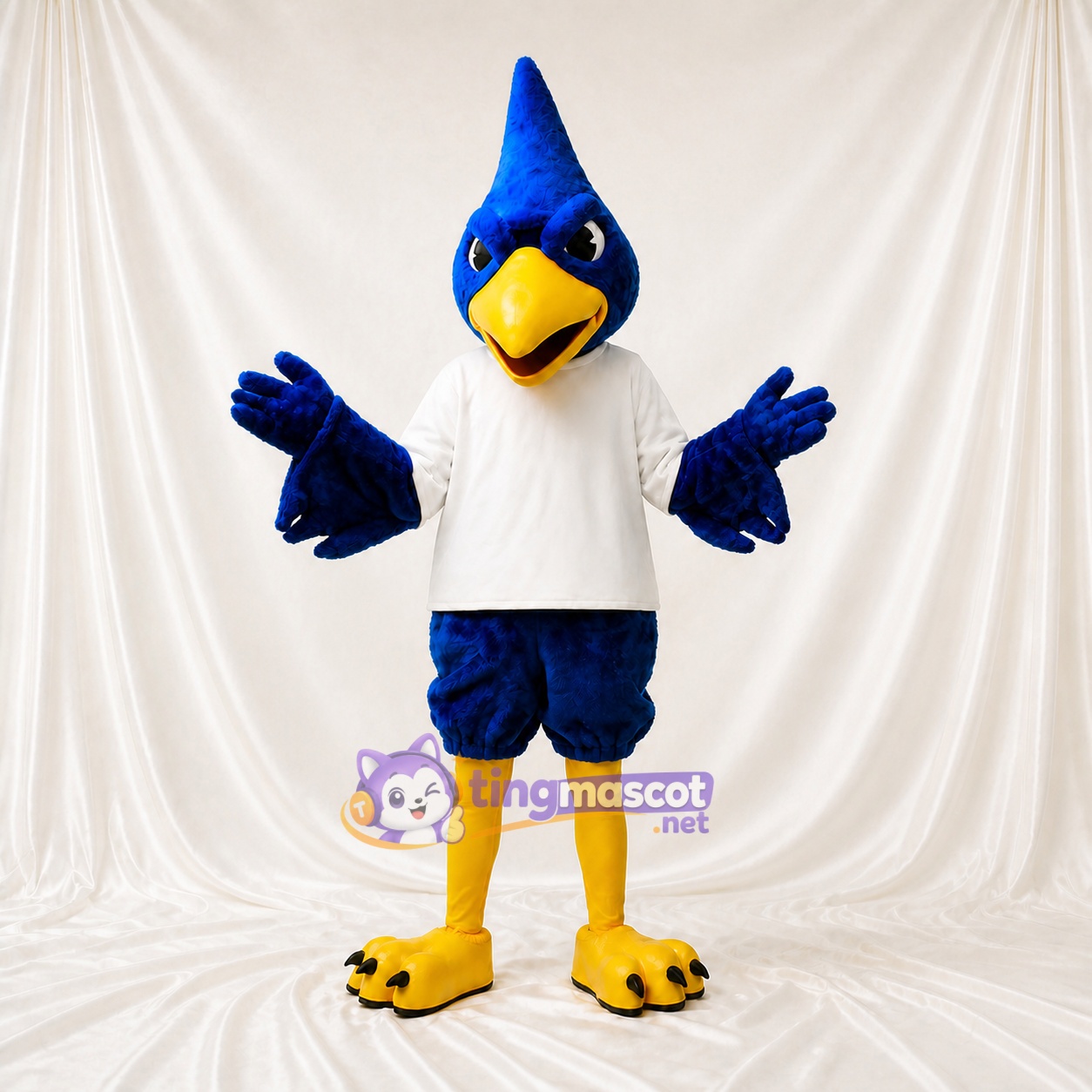 Bleu Blanc Jaune Geai Bleu Costume de mascotte intégral pour adultes Événements sportifs Bleu Blanc Jaune Geai Bleu Costume de mascotte intégral pour adultes Événements sportifs