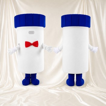 Bouteille de Médicament Blanche Costume de mascotte intégral pour adultes Événements santé