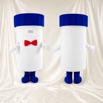 White Medicine Bottle Mascot Costume Full Body for Adults Health Events