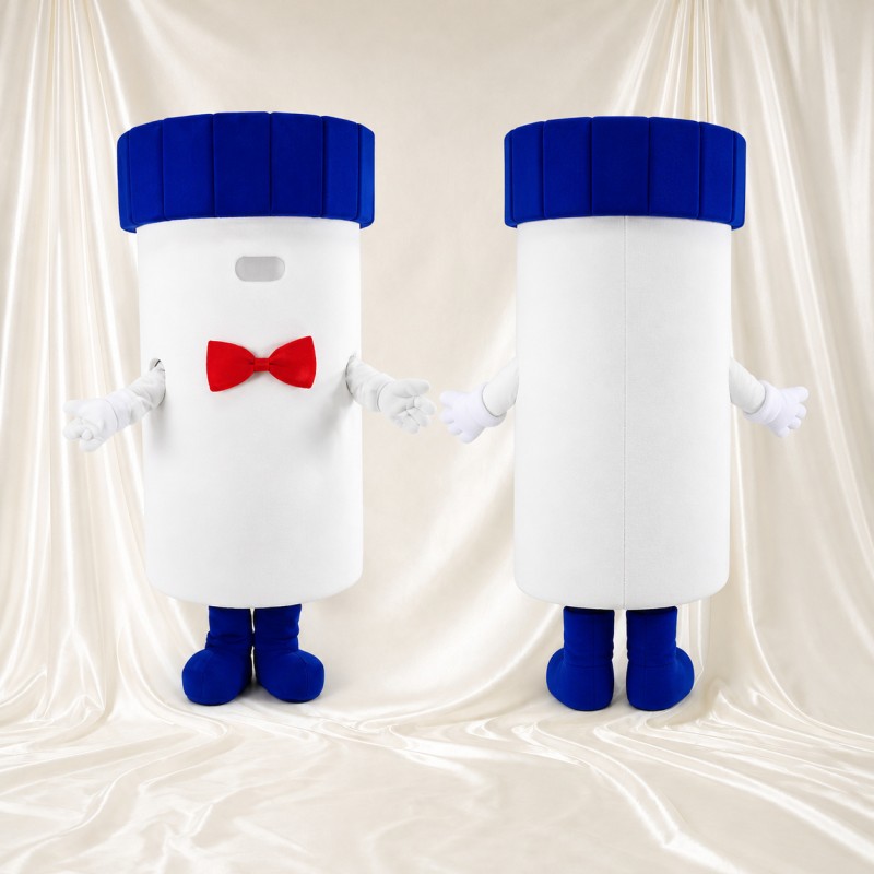 White Medicine Bottle Mascot Costume Full Body for Adults Health Events