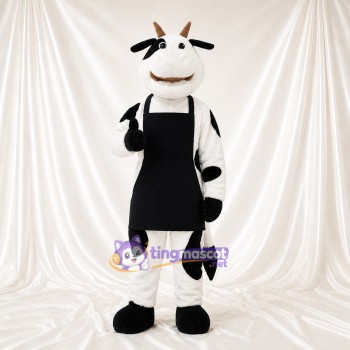 Black Apron Cow Mascot Costume Full Body for Adults Food Events