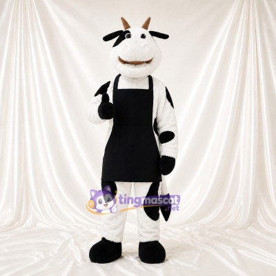 Black Apron Cow Mascot Costume Full Body for Adults Food Events