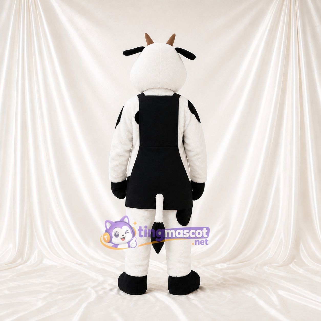 Black Apron Cow Mascot Costume Full Body for Adults Food Events Black Apron Cow Mascot Costume Full Body for Adults Food Events