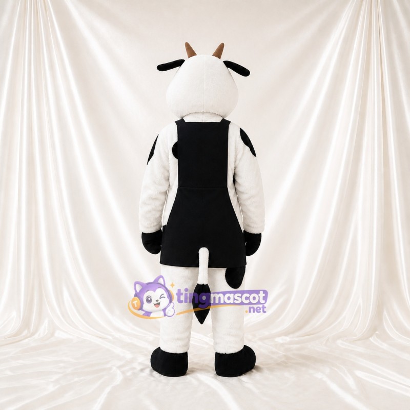 Black Apron Cow Mascot Costume Full Body for Adults Food Events