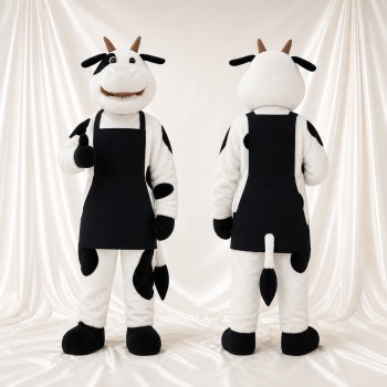 Black Apron Cow Mascot Costume Full Body for Adults Food Events