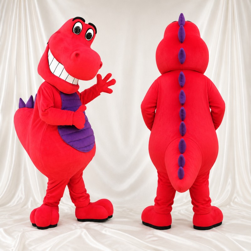Red Dinosaur Mascot Costume Full Body for Adults School Events