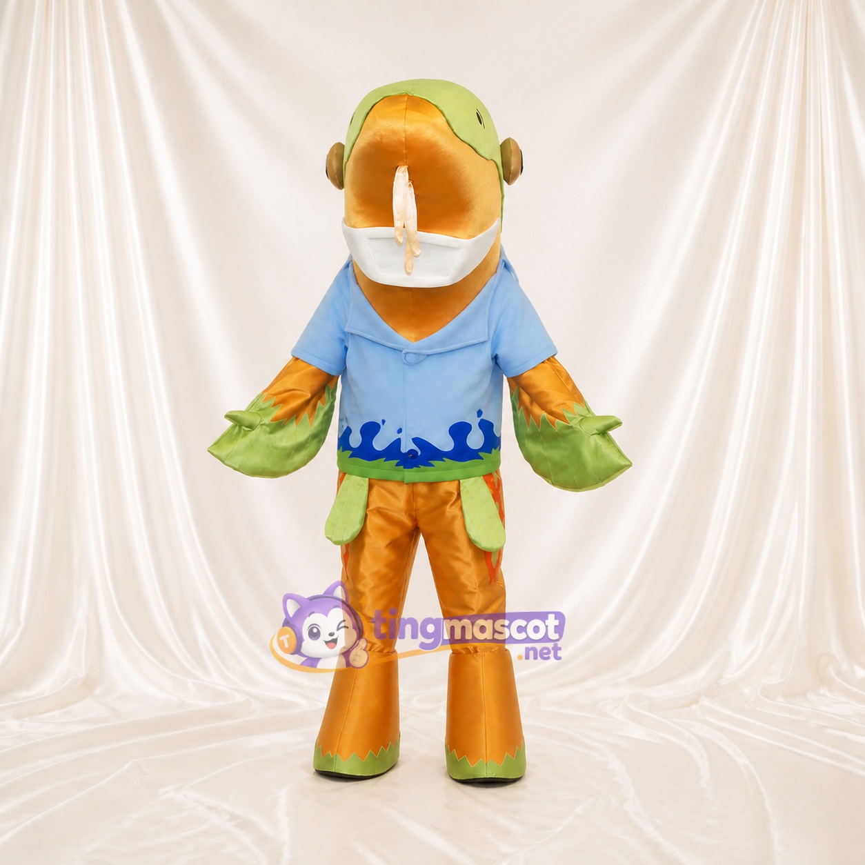 Costume de mascotte poisson vert intégral pour adultes – événements scolaires
