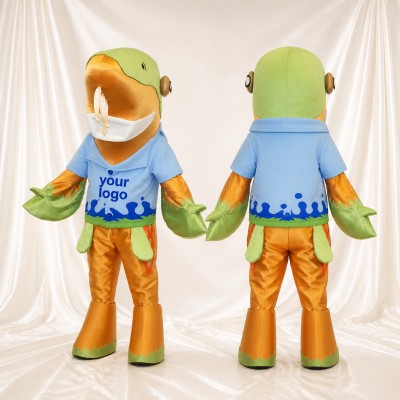 Costume de mascotte poisson vert intégral pour adultes – événements scolaires