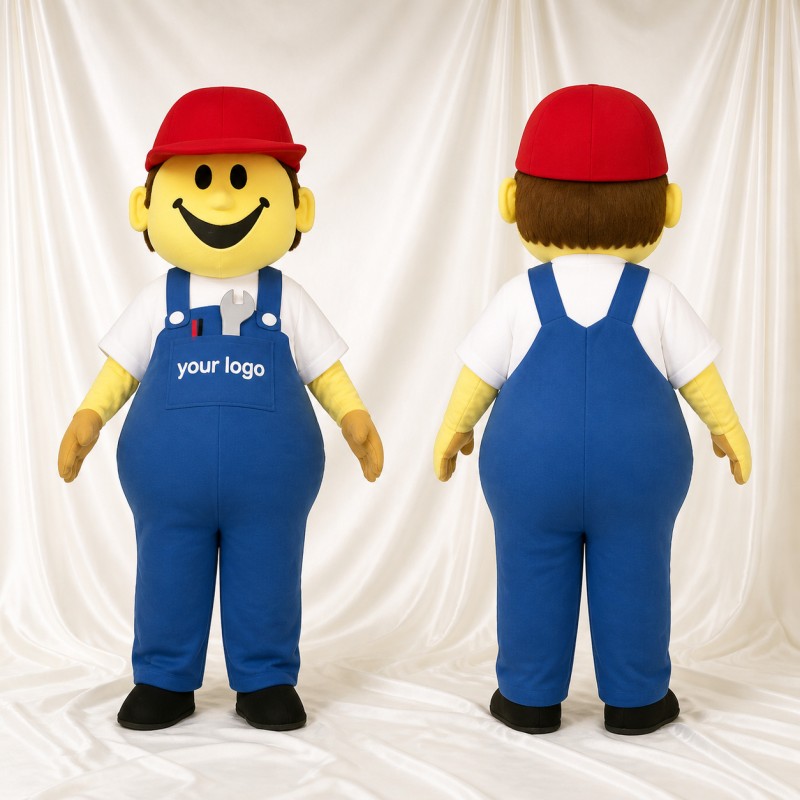 Blue Worker Mascot Costume Full Body for Adults Events