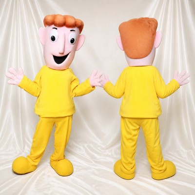 Yellow Young Man Mascot Costume Full Body for Adults School Events