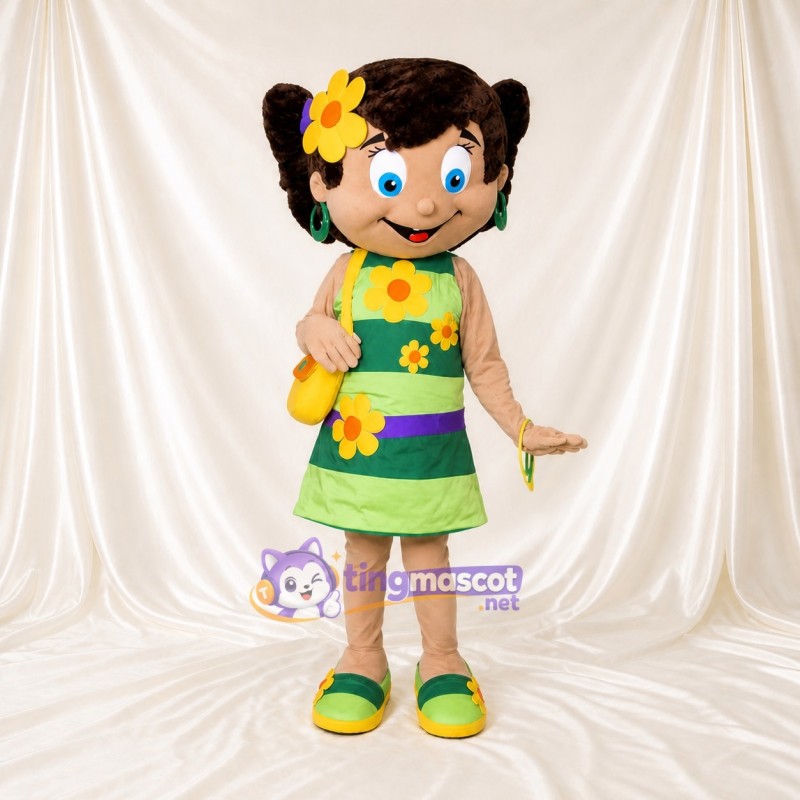 Green Young Girl Mascot Costume Full Body for Adults School Events