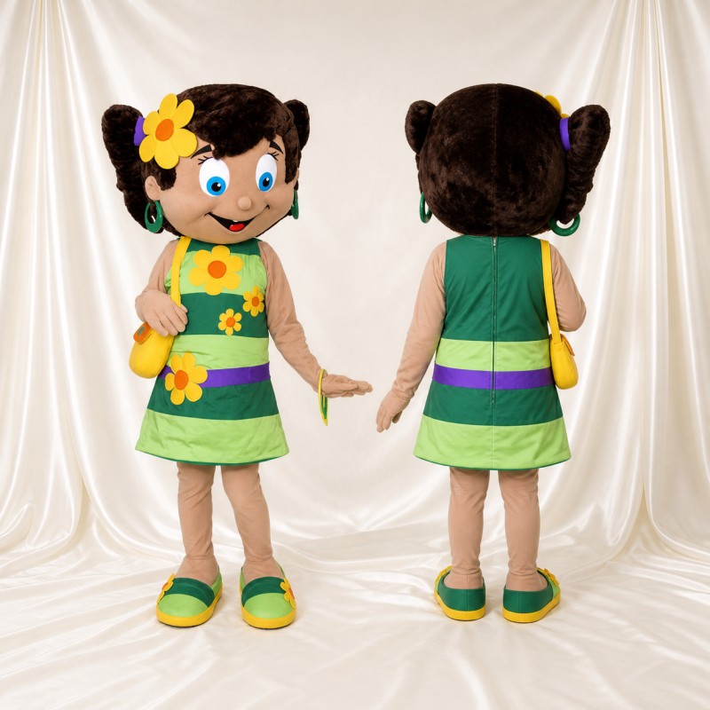 Green Young Girl Mascot Costume Full Body for Adults School Events