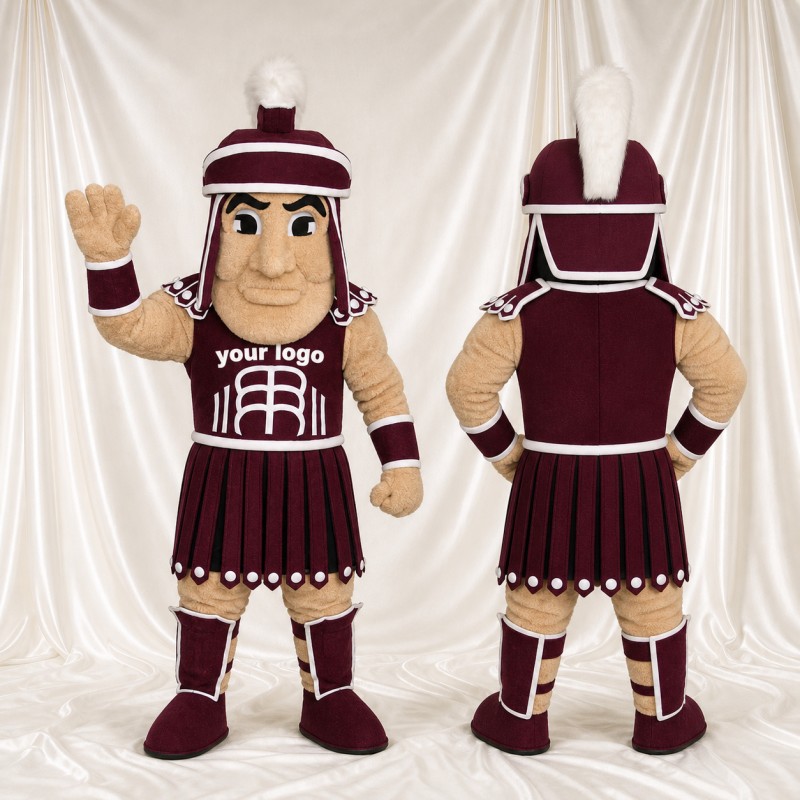 Burgundy Ancient Warrior Mascot Costume Full Body for Adults Museums