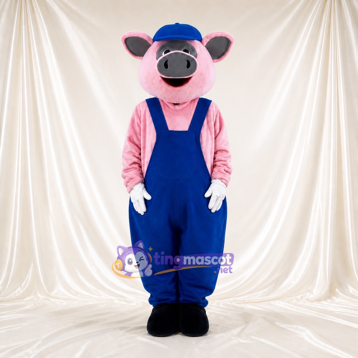 Blue Bib Pig Mascot Costume Full Body for Adults Food Events Blue Bib Pig Mascot Costume Full Body for Adults Food Events