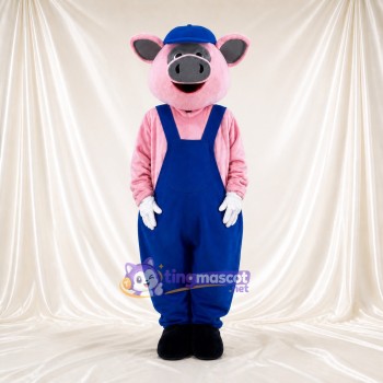 Blue Bib Pig Mascot Costume Full Body for Adults Food Events