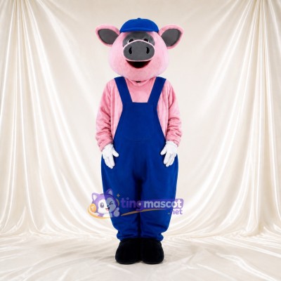Blue Bib Pig Mascot Costume Full Body for Adults Food Events