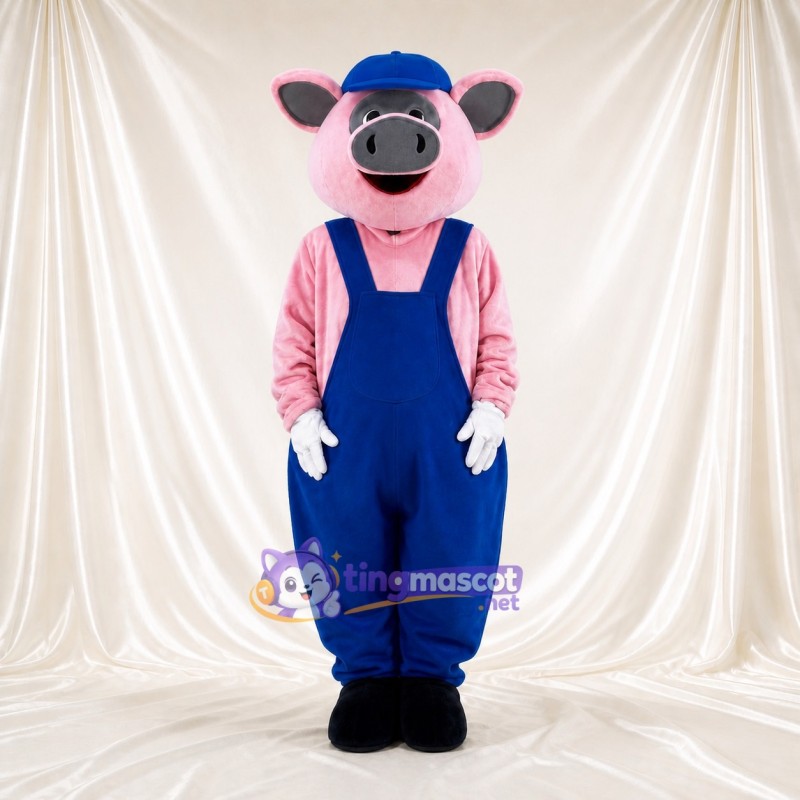 Blue Bib Pig Mascot Costume Full Body for Adults Food Events