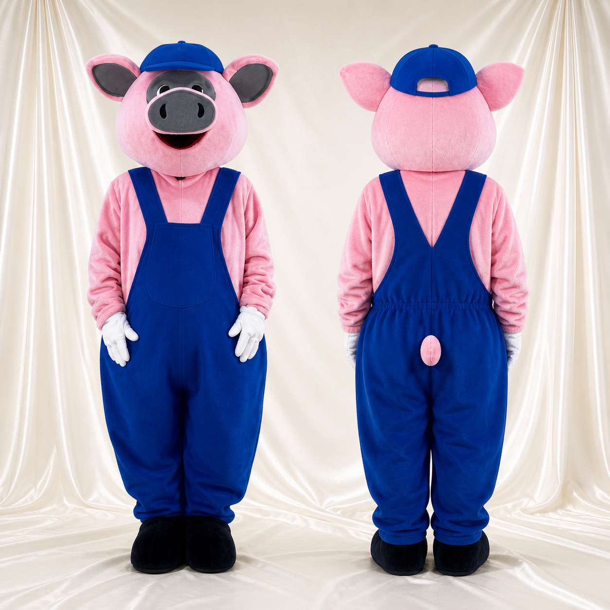 Blue Bib Pig Mascot Costume Full Body for Adults Food Events Blue Bib Pig Mascot Costume Full Body for Adults Food Events