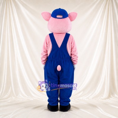 Blue Bib Pig Mascot Costume Full Body for Adults Food Events