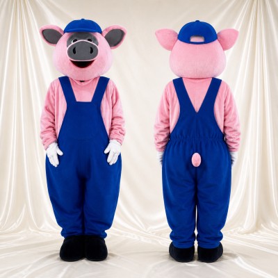 Blue Bib Pig Mascot Costume Full Body for Adults Food Events