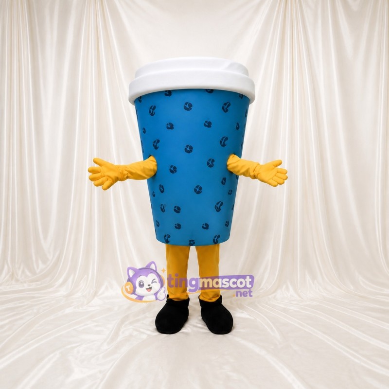 Blue Coffee Cup Mascot Costume Full Body for Adults Food Events