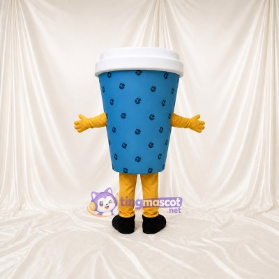 Blue Coffee Cup Mascot Costume Full Body for Adults Food Events