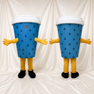 Blue Coffee Cup Mascot Costume Full Body for Adults Food Events