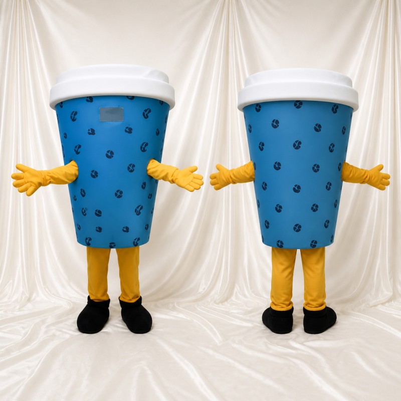 Blue Coffee Cup Mascot Costume Full Body for Adults Food Events