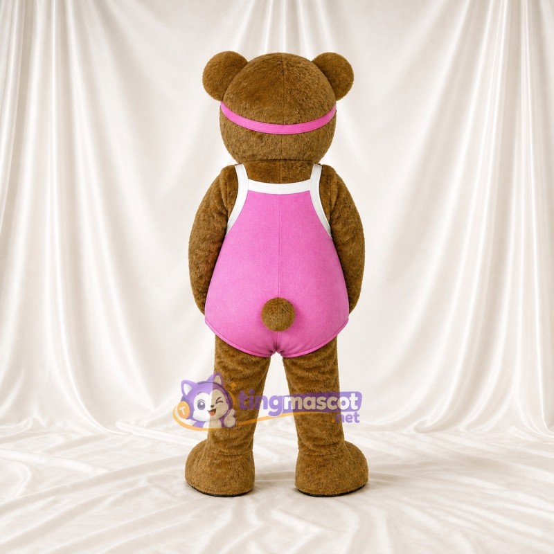 Pink Athletic Bear Mascot Costume Full Body for Adults School Events