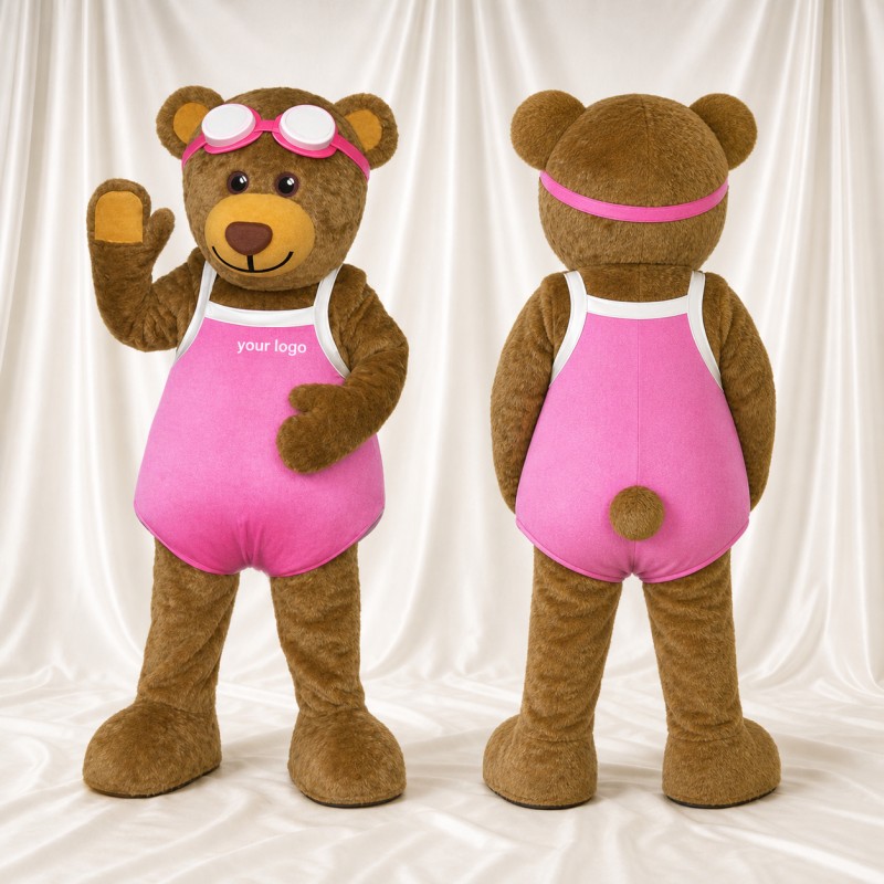 Pink Athletic Bear Mascot Costume Full Body for Adults School Events