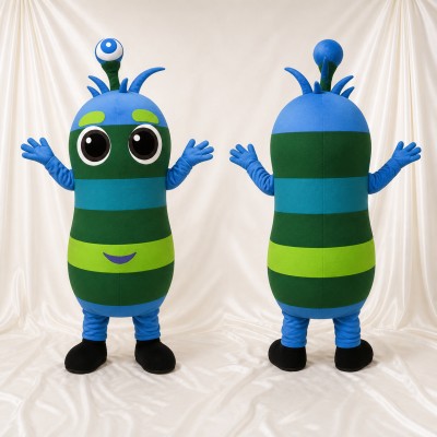 Striped Oval Alien Mascot Costume Full Body for Adults School Events