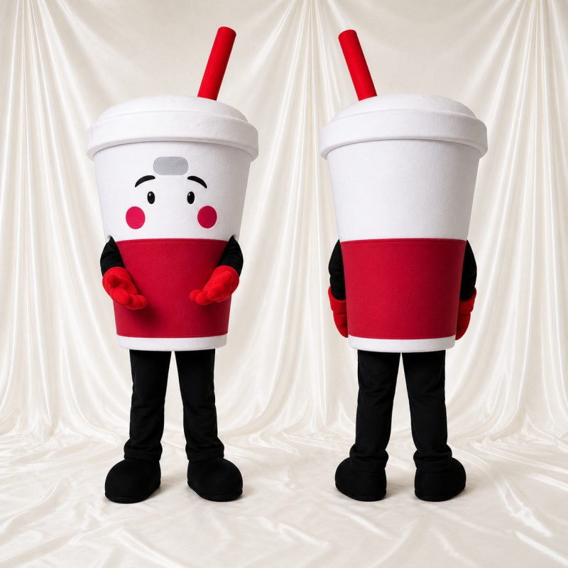 White Drink Cup Mascot Costume Full Body for Adults Food Events